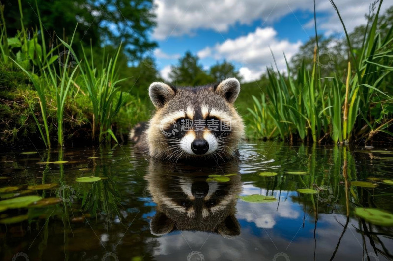 高清大图下载【趣麦麦图】水中浣熊特写