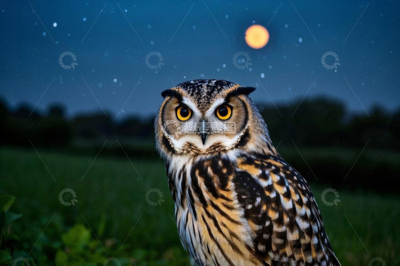 高清大图下载【趣麦麦图】月夜下的猫头鹰特写