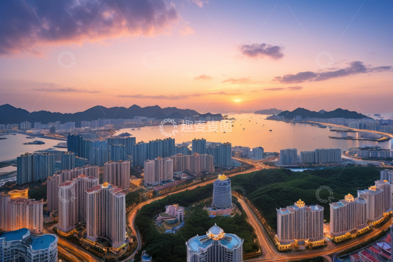高清大图下载【趣麦麦图】城市黄昏全景俯瞰