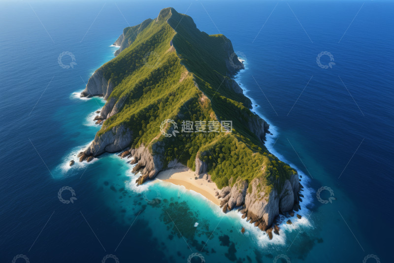 高清大图下载【趣麦麦图】海上孤岛鸟瞰全景