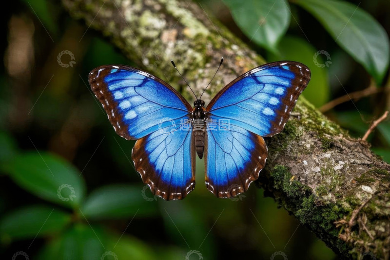 高清大图下载【趣麦麦图】树枝上的蓝色蝴蝶特写