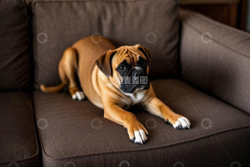 高清大图下载【趣麦麦图】趴在沙发上的棕色宠物狗