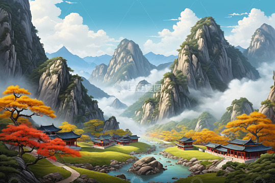 古风山水与中式建筑景观