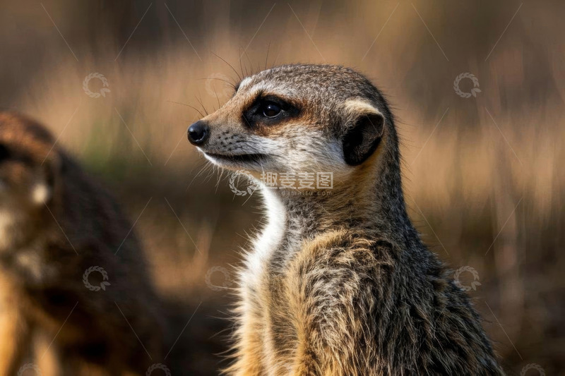 高清大图下载【趣麦麦图】站立观察的猫鼬特写
