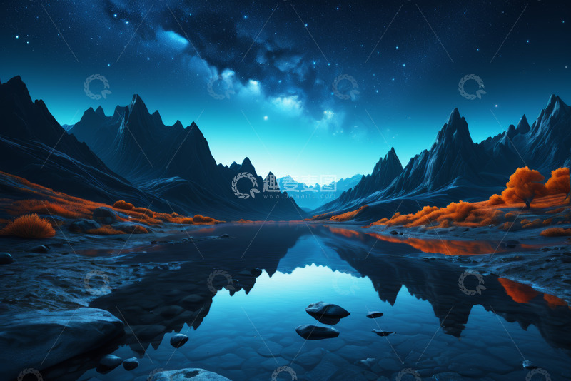 高清大图下载【趣麦麦图】星空下的山水自然风光