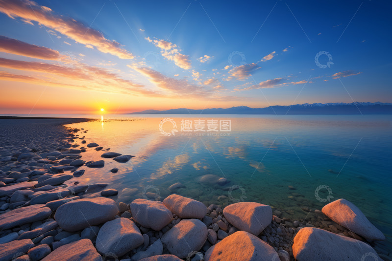 高清大图下载【趣麦麦图】湖畔日落风景