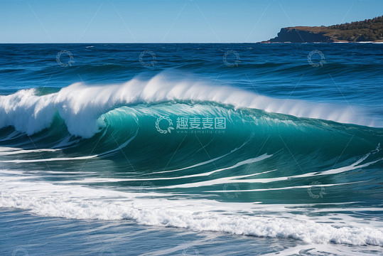 蓝色海洋翻涌的波浪景象
