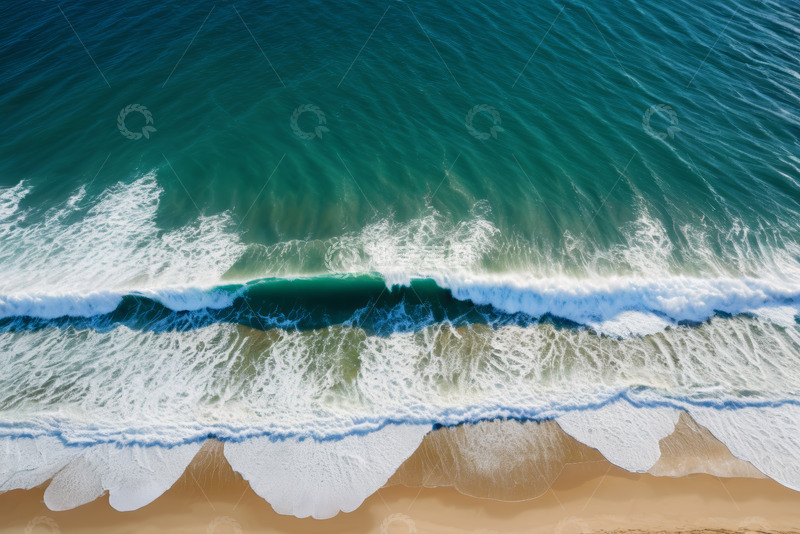 高清大图下载【趣麦麦图】俯瞰海滩海浪拍打沙滩景象