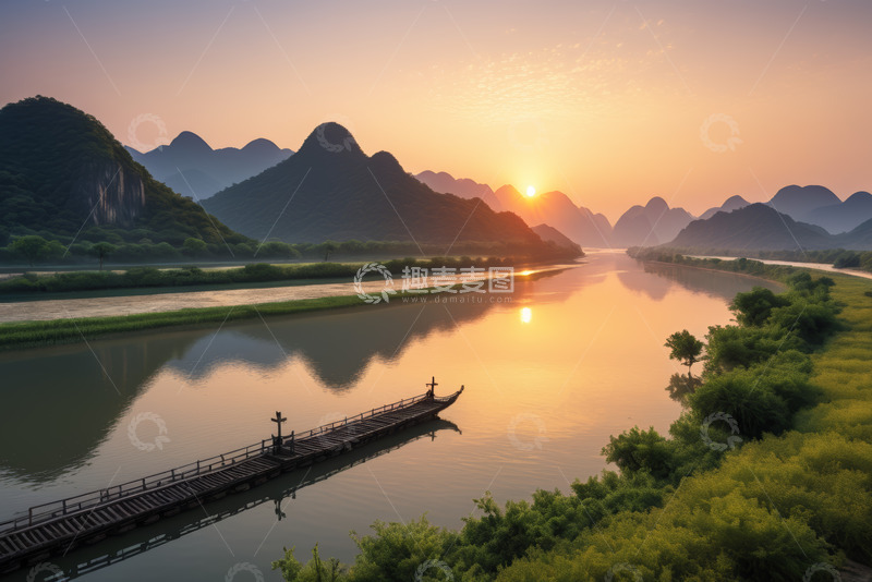 高清大图下载【趣麦麦图】漓江山水日出风景