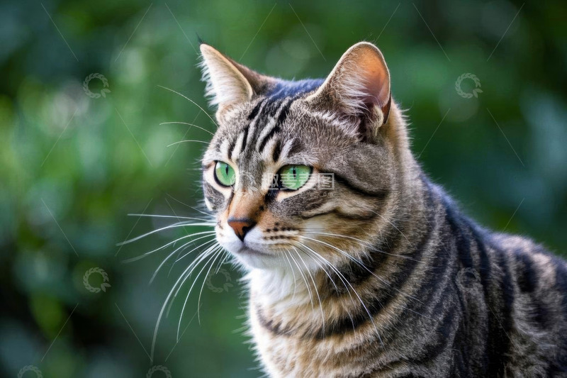 高清大图下载【趣麦麦图】绿眼条纹猫户外特写