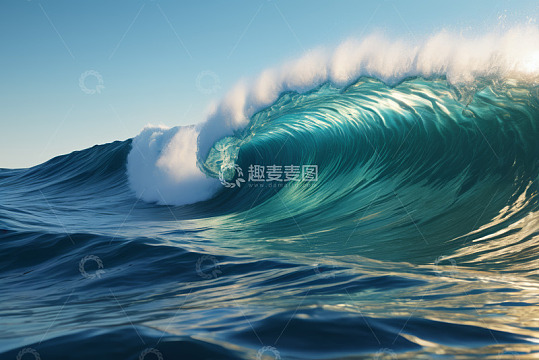 海洋中涌起的巨大蓝色波浪
