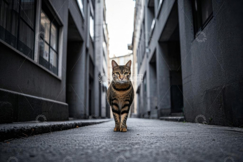 高清大图下载【趣麦麦图】巷中行走的猫咪
