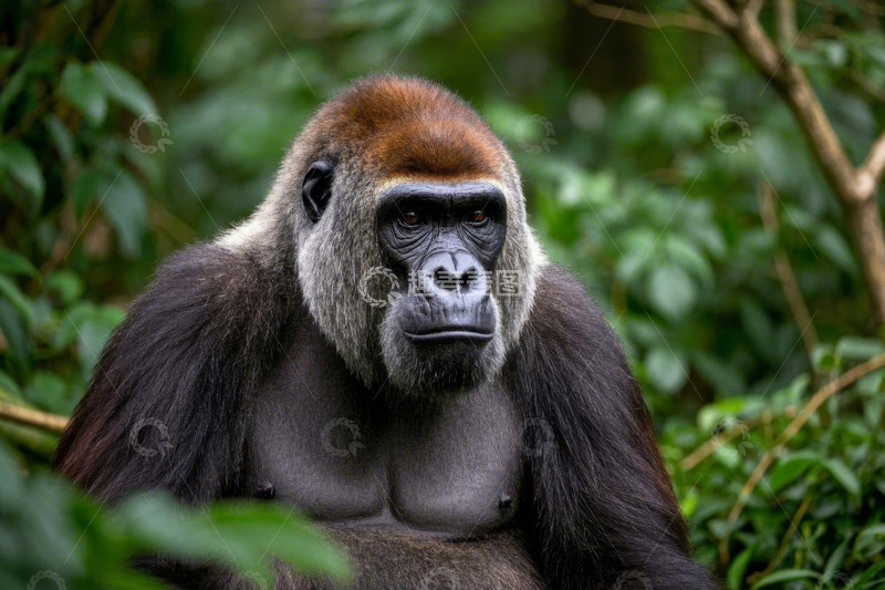 高清大图下载【趣麦麦图】大猩猩特写丛林自然场景