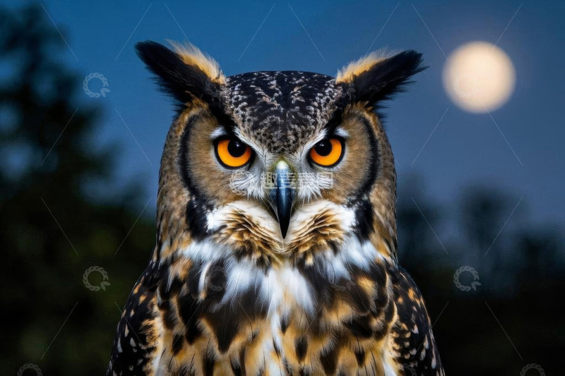高清大图下载【趣麦麦图】月夜下的猫头鹰特写