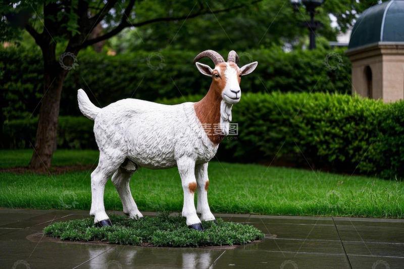 高清大图下载【趣麦麦图】户外草坪山羊雕塑