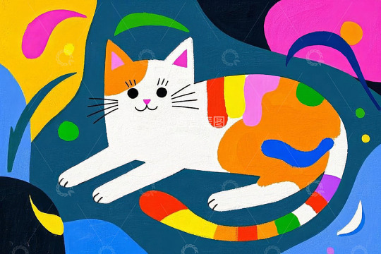 彩色卡通猫咪躺卧插画