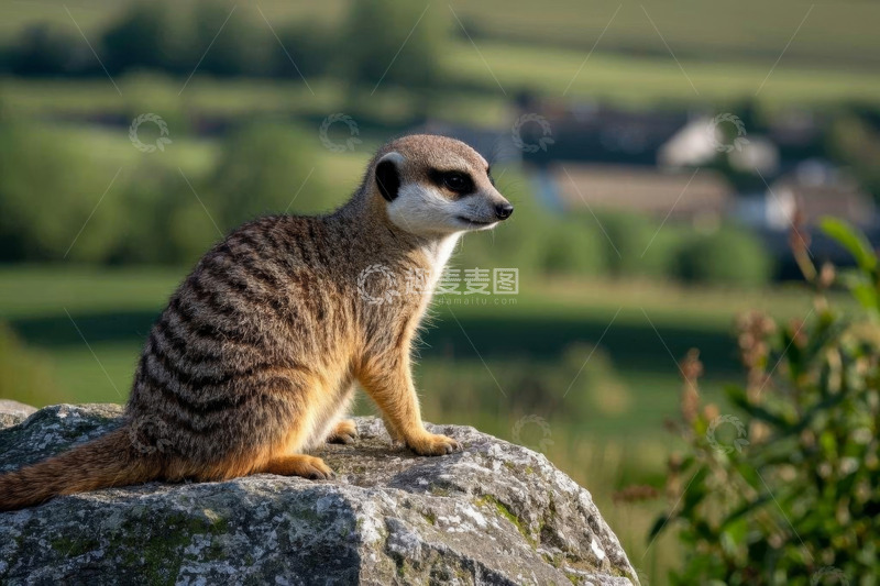 高清大图下载【趣麦麦图】岩石上坐着的猫鼬