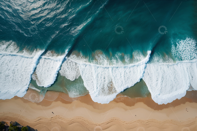 高清大图下载【趣麦麦图】俯瞰海浪拍打沙滩景象