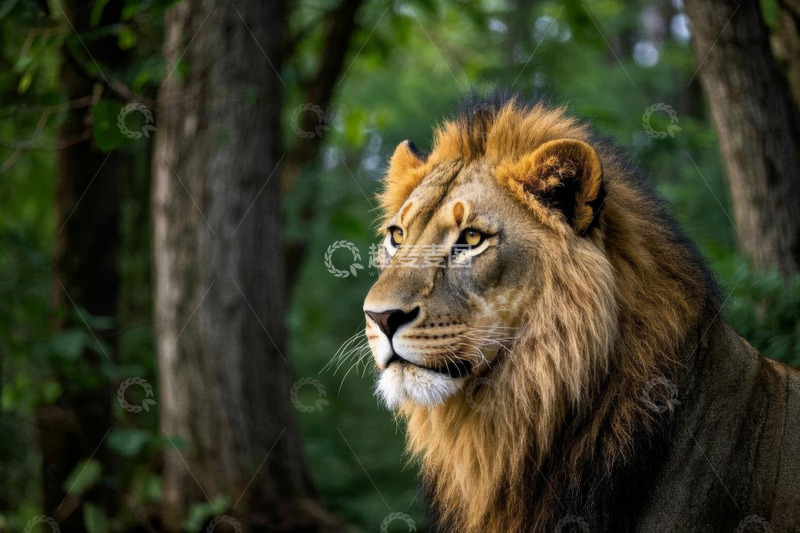 高清大图下载【趣麦麦图】森林中的雄狮特写
