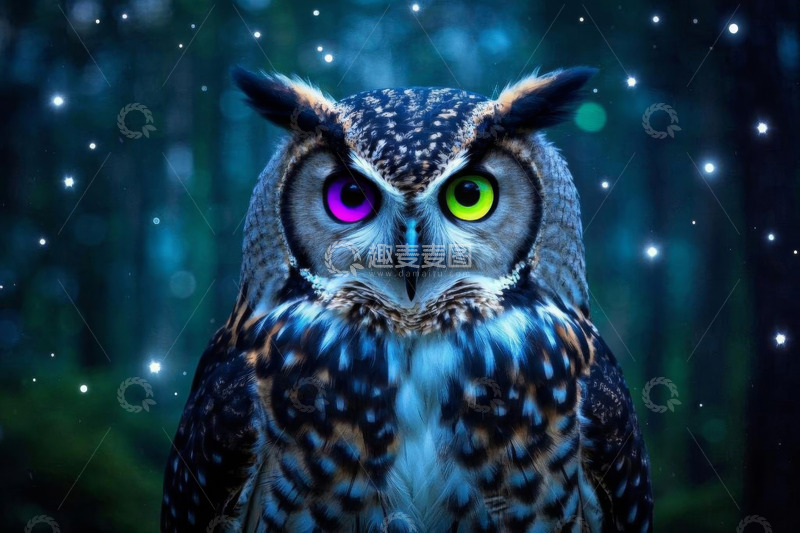 高清大图下载【趣麦麦图】色彩斑斓眼睛的猫头鹰特写