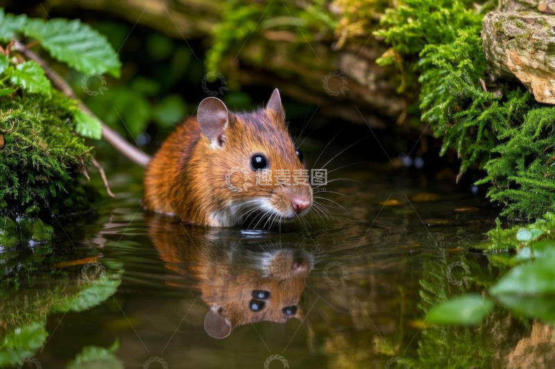 高清大图下载【趣麦麦图】水中的棕色老鼠微距特写