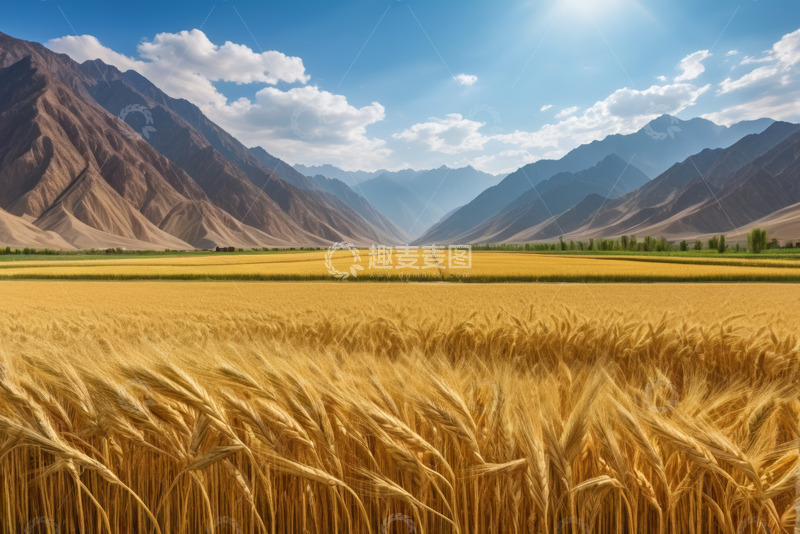 高清大图下载【趣麦麦图】麦田与远山自然风光