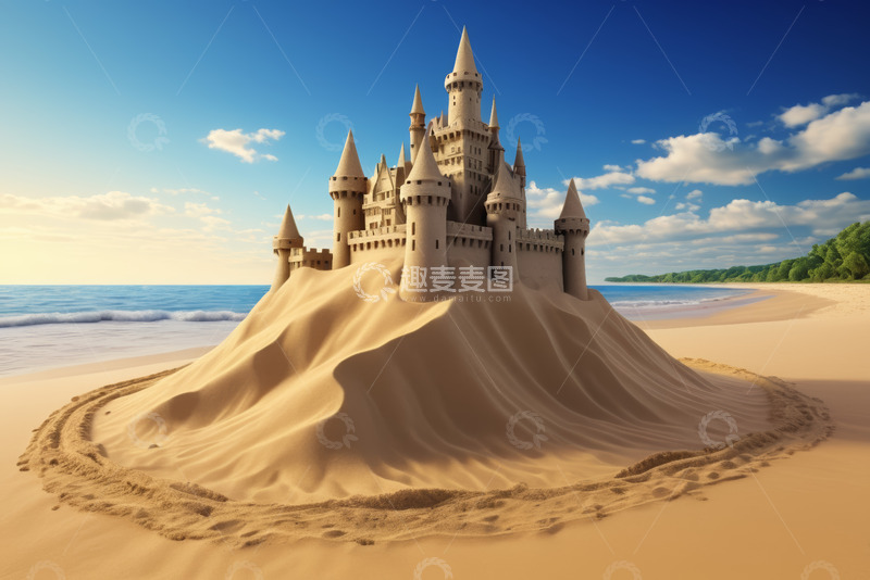 高清大图下载【趣麦麦图】海滩上的沙堡景观