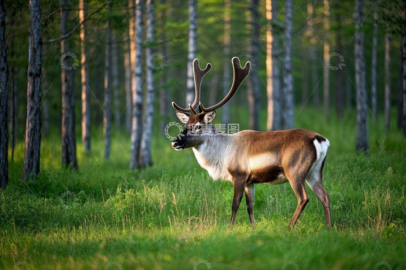 高清大图下载【趣麦麦图】森林中站立的驯鹿