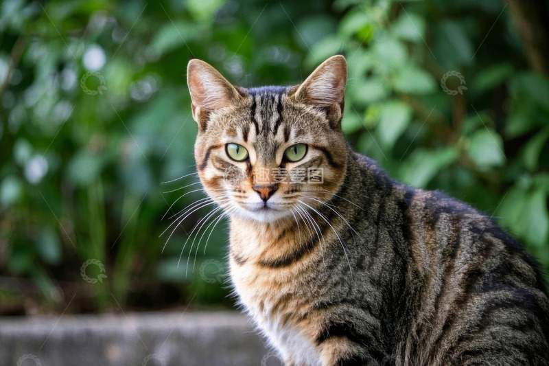 高清大图下载【趣麦麦图】户外绿眼条纹猫特写