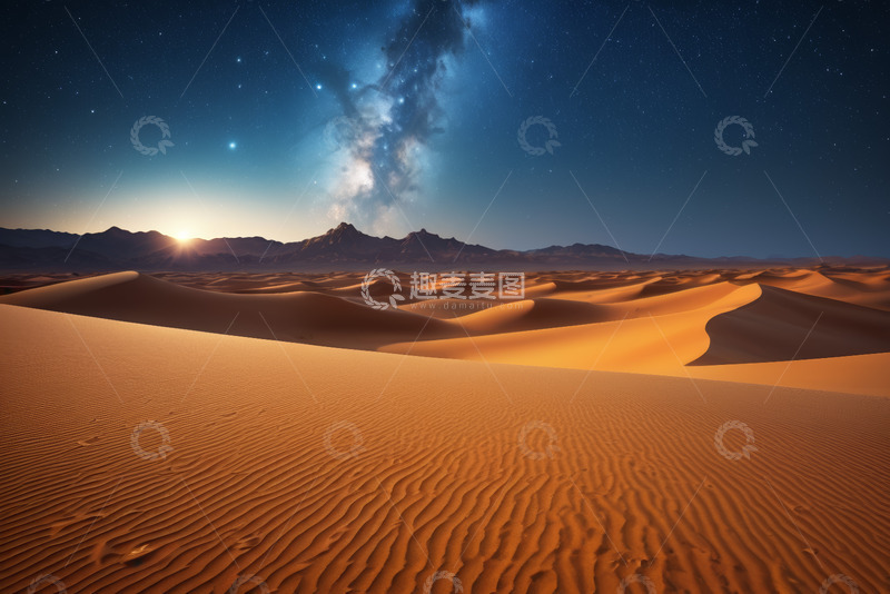 高清大图下载【趣麦麦图】沙漠星空下的壮丽沙丘景观