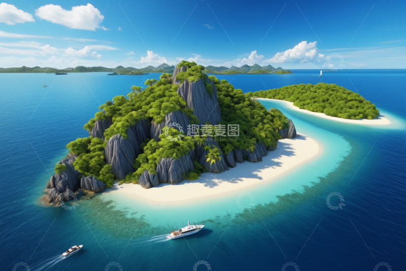 高清大图下载【趣麦麦图】海上小岛全景俯瞰