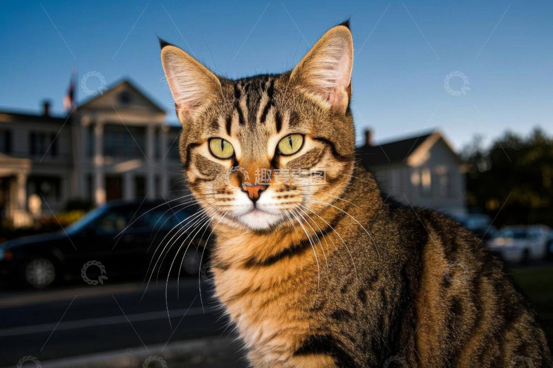 高清大图下载【趣麦麦图】户外街道边的虎斑猫特写