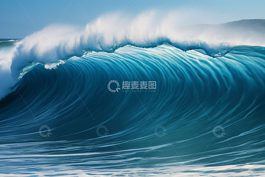 蓝色海洋中的巨大波浪