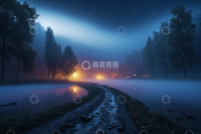 高清大图下载【趣麦麦图】晨雾中的森林小路与微光