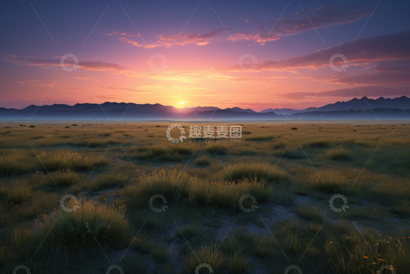 高清大图下载【趣麦麦图】草原日落自然风光