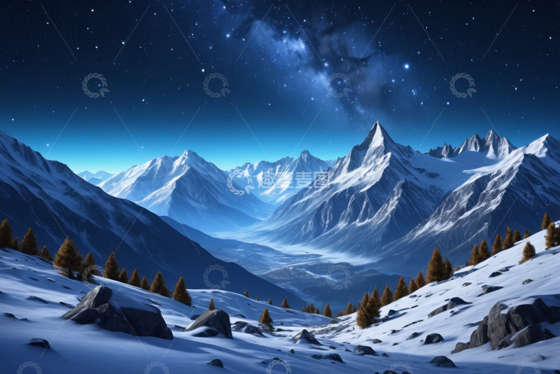 高清大图下载【趣麦麦图】雪山星空全景自然风光