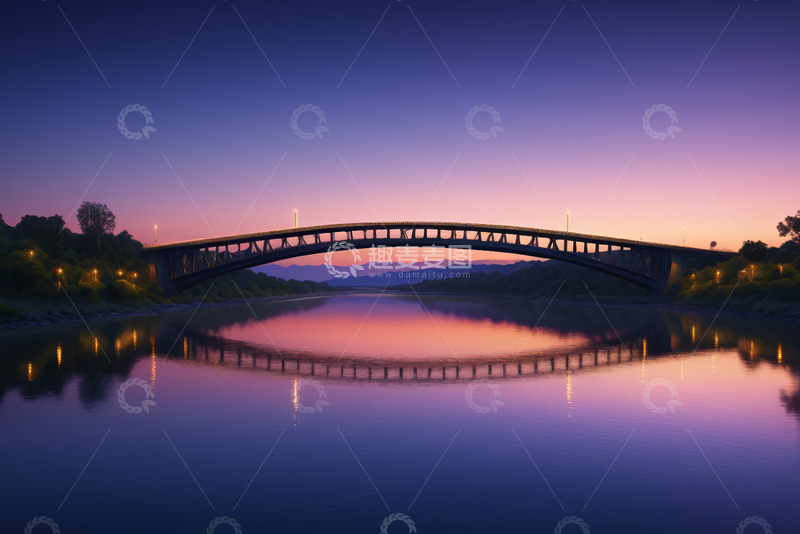 高清大图下载【趣麦麦图】黄昏时跨河拱形桥梁风景