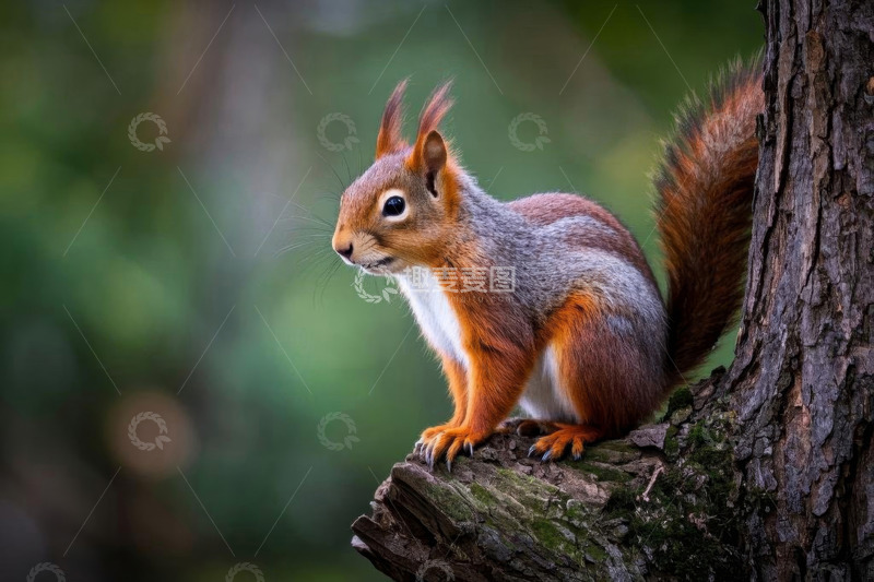 高清大图下载【趣麦麦图】树干上的松鼠特写