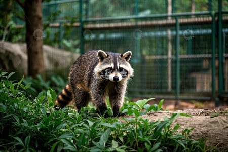 动物园中行走的浣熊