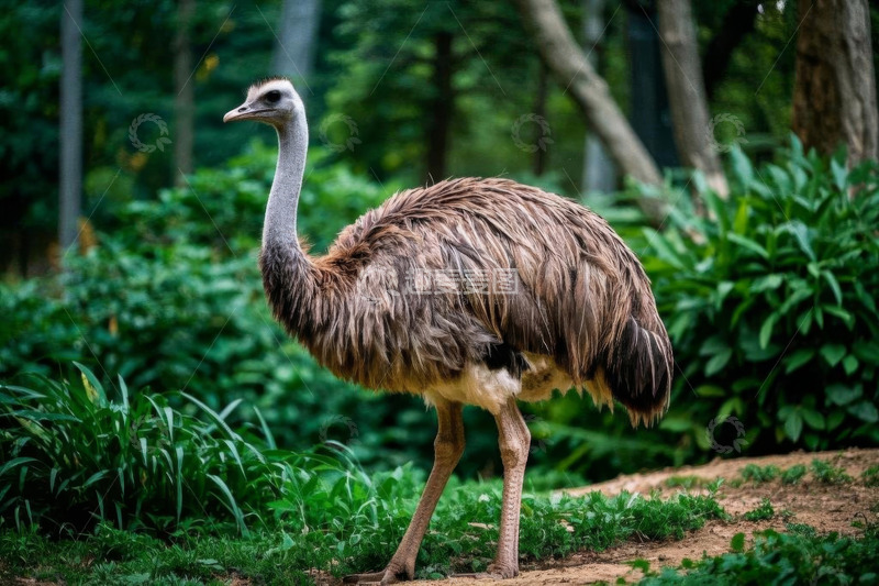 高清大图下载【趣麦麦图】站立在绿植间的鸵鸟