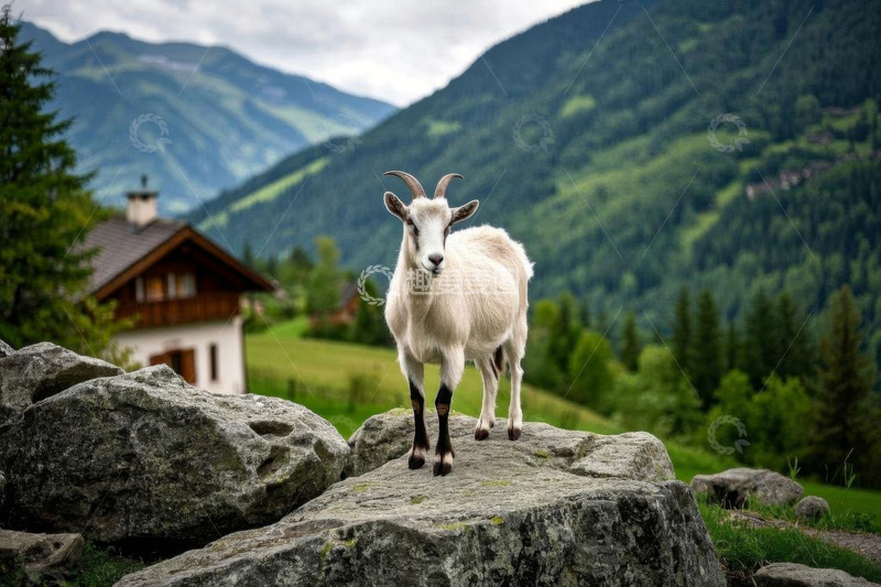 高清大图下载【趣麦麦图】山间岩石上的山羊