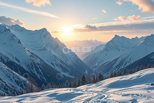 雪山日落自然风光