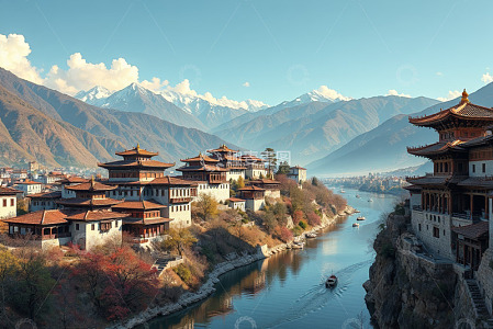山水间中式古建筑景观