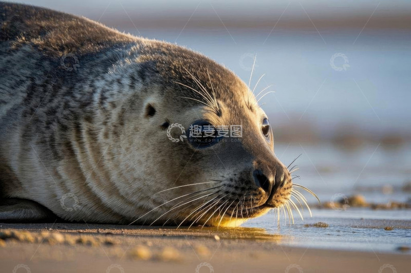 高清大图下载【趣麦麦图】海滩上的海豹特写