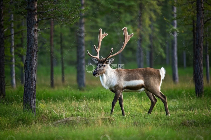 高清大图下载【趣麦麦图】森林中站立的驯鹿