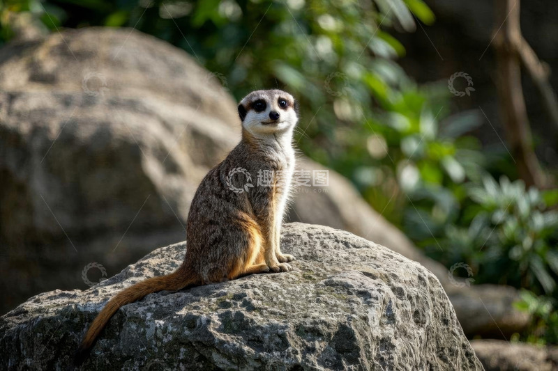 高清大图下载【趣麦麦图】岩石上坐着的猫鼬特写