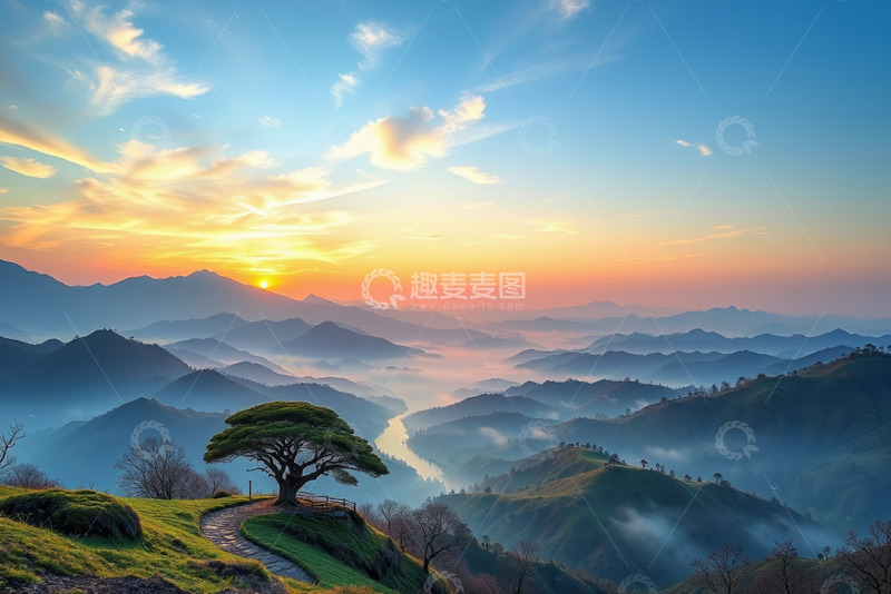 高清大图下载【趣麦麦图】山间日出自然风光景色