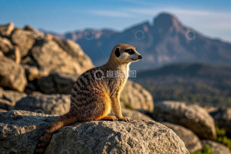 高清大图下载【趣麦麦图】岩石上的猫鼬远眺