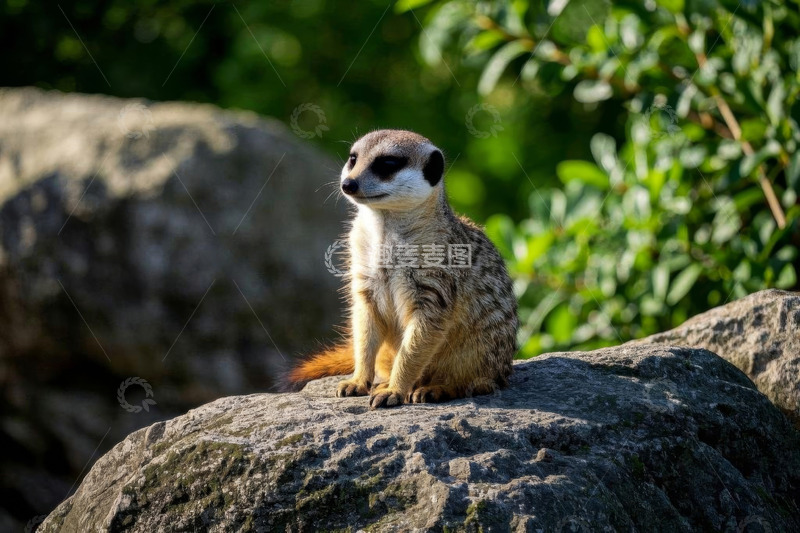 高清大图下载【趣麦麦图】岩石上坐立的猫鼬