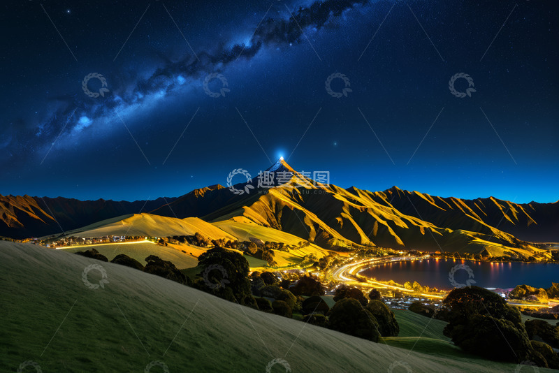 高清大图下载【趣麦麦图】新西兰夜晚山景与星空